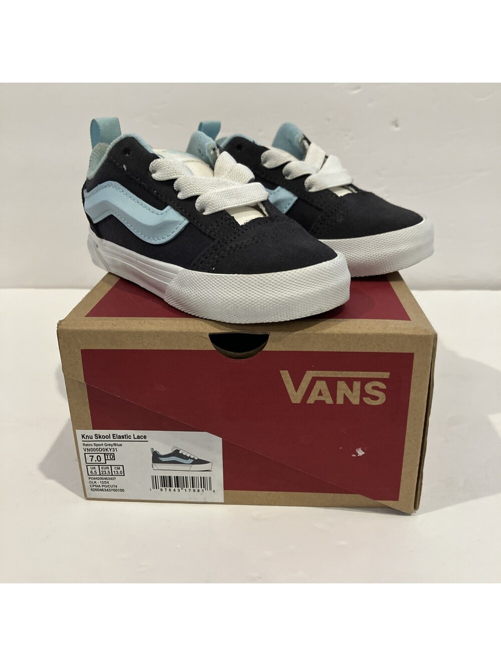 Vans Knu Skool Retro Sport Grey Blue VN000D2TY31 Kids Size 7 NEW